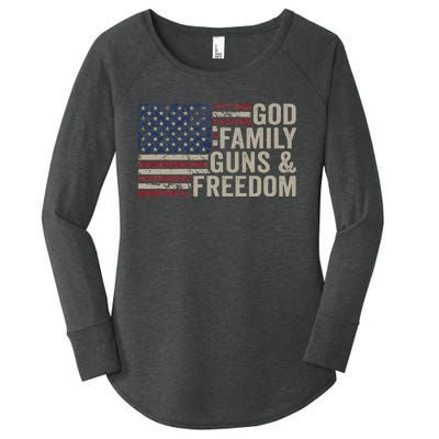 God Family Guns & Freedom Pro Gun Vintage Usa Flag Women's Perfect Tri Tunic Long Sleeve Shirt