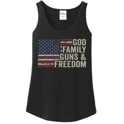 God Family Guns & Freedom Pro Gun Vintage Usa Flag Ladies Essential Tank