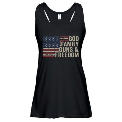 God Family Guns & Freedom Pro Gun Vintage Usa Flag Ladies Essential Flowy Tank