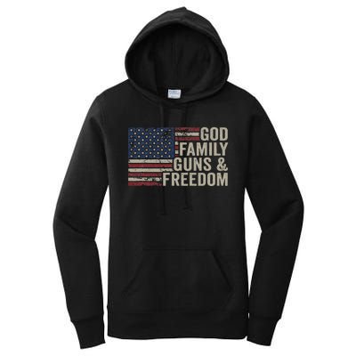 God Family Guns & Freedom Pro Gun Vintage Usa Flag Women's Pullover Hoodie