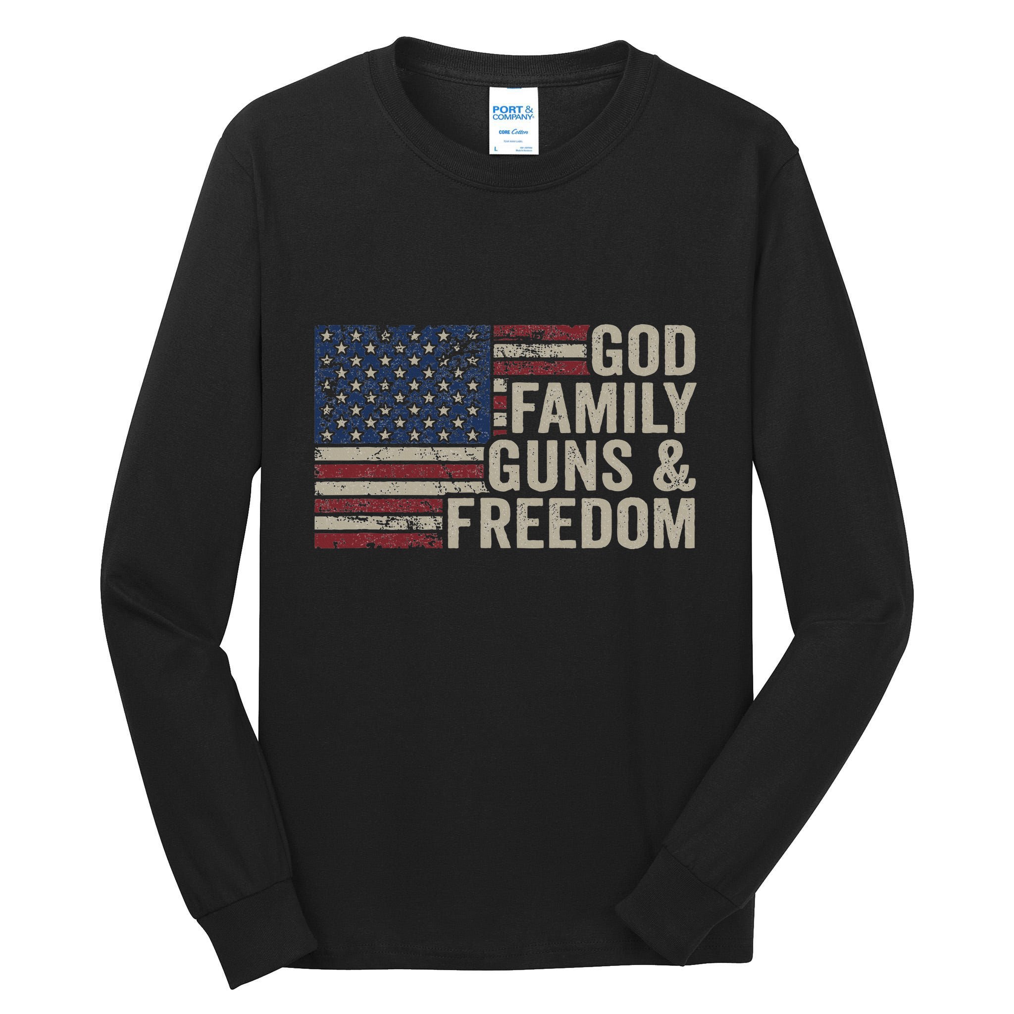 God Family Guns & Freedom Pro Gun Vintage Usa Flag Tall Long Sleeve T-Shirt