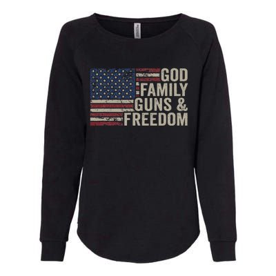 God Family Guns & Freedom Pro Gun Vintage Usa Flag Womens California Wash Sweatshirt