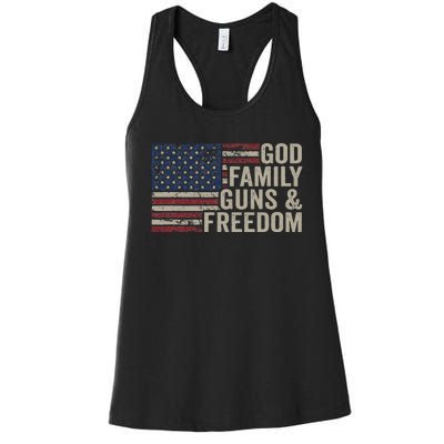 God Family Guns & Freedom Pro Gun Vintage Usa Flag Women's Racerback Tank