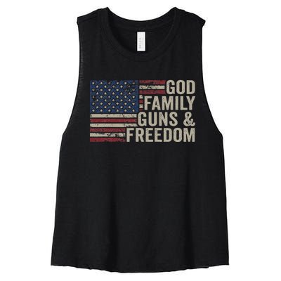 God Family Guns & Freedom Pro Gun Vintage Usa Flag Women's Racerback Cropped Tank