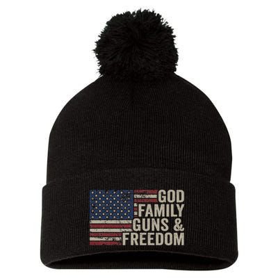 God Family Guns & Freedom Pro Gun Vintage Usa Flag Pom Pom 12in Knit Beanie