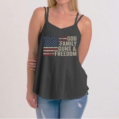 God Family Guns & Freedom Pro Gun Vintage Usa Flag Women's Strappy Tank