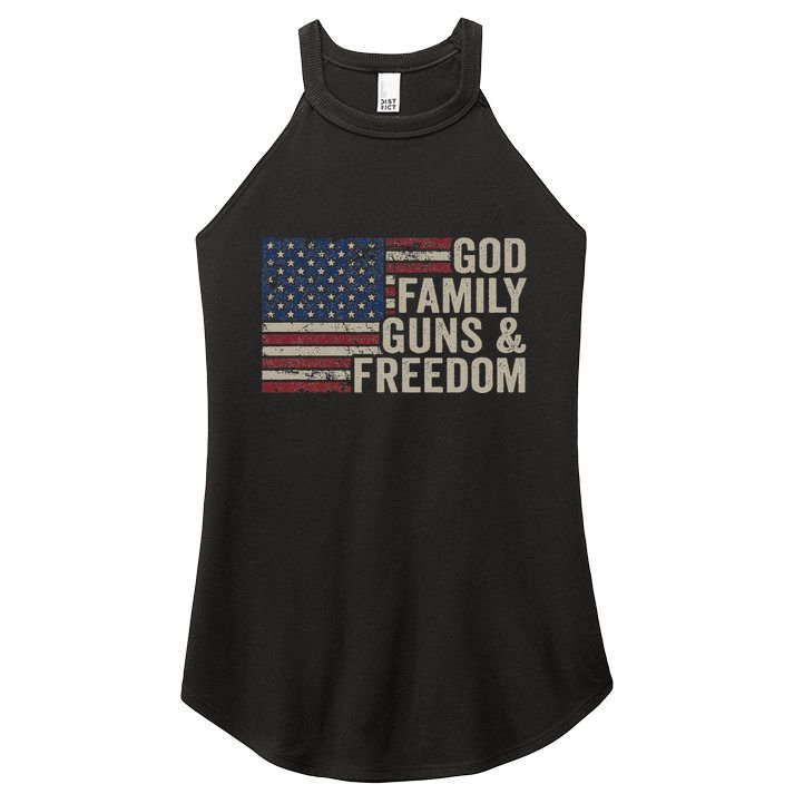 God Family Guns & Freedom Pro Gun Vintage Usa Flag Women's Perfect Tri Rocker Tank