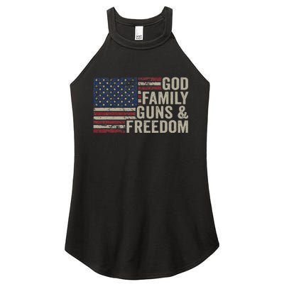 God Family Guns & Freedom Pro Gun Vintage Usa Flag Women's Perfect Tri Rocker Tank