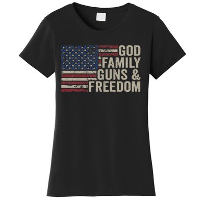 God Family Guns & Freedom Pro Gun Vintage Usa Flag Women's T-Shirt