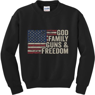 God Family Guns & Freedom Pro Gun Vintage Usa Flag Kids Sweatshirt