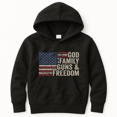 God Family Guns & Freedom Pro Gun Vintage Usa Flag Kids Hoodie