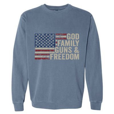 God Family Guns & Freedom Pro Gun Vintage Usa Flag Garment-Dyed Sweatshirt