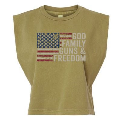 God Family Guns & Freedom Pro Gun Vintage Usa Flag Garment-Dyed Women's Muscle Tee