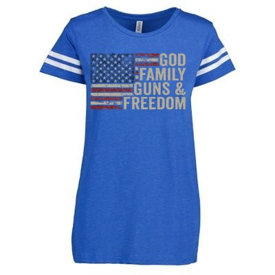 God Family Guns & Freedom Pro Gun Vintage Usa Flag Enza Ladies Jersey Football T-Shirt