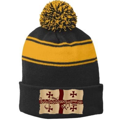 Georgian Flag Gift Republic Of Georgia Flag Stripe Pom Pom Beanie