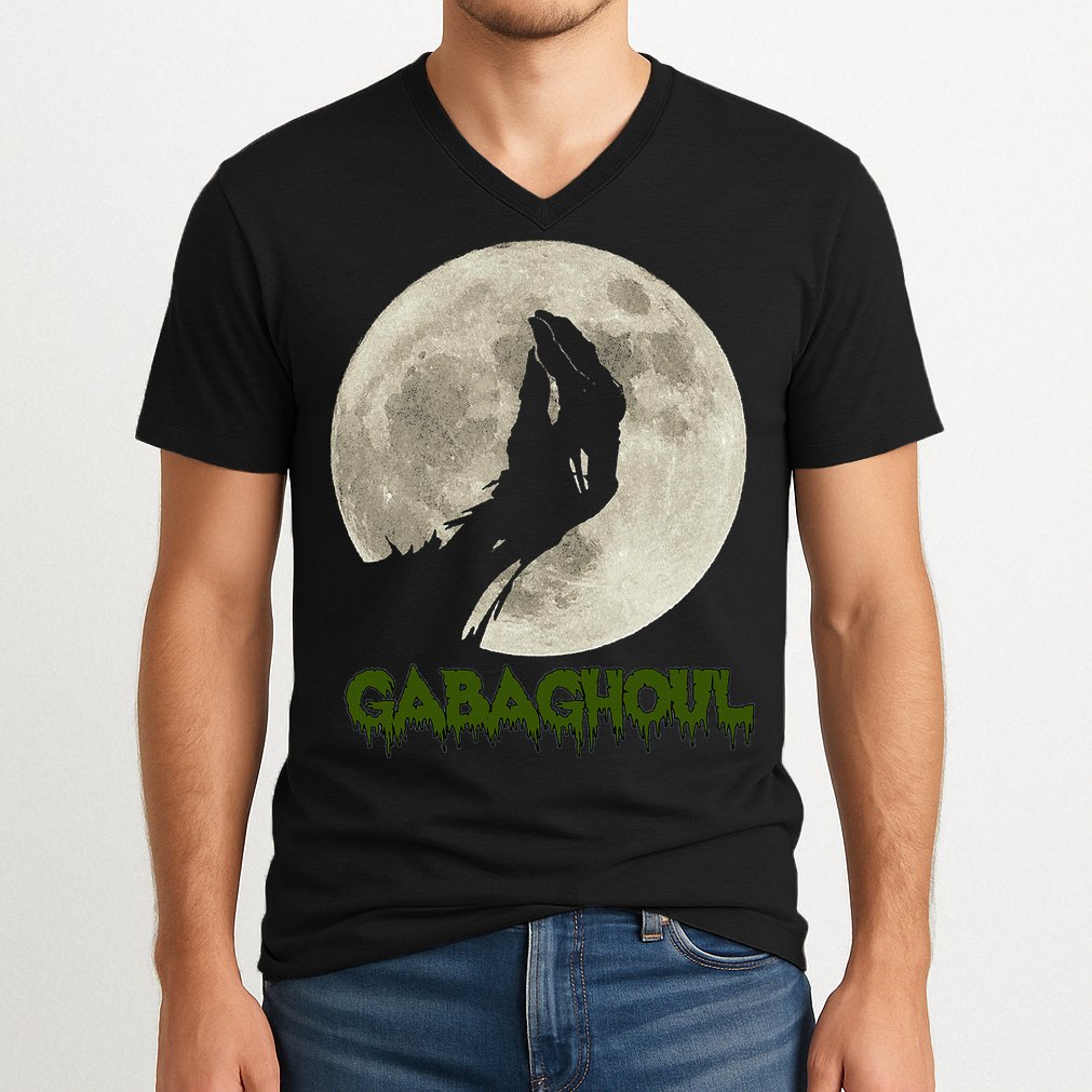 Gabaghoul Funny Hand Moon Halloween V-Neck T-Shirt