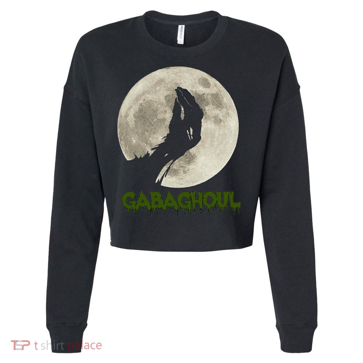 Gabaghoul Funny Hand Moon Halloween Cropped Pullover Crew