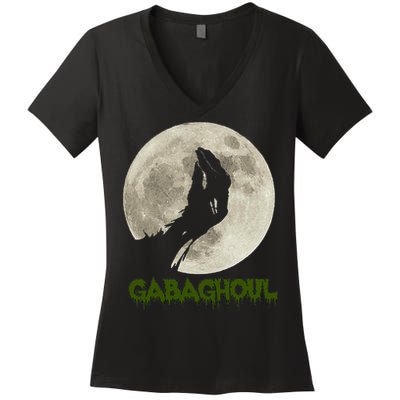 Gabaghoul Funny Hand Moon Halloween Women's V-Neck T-Shirt