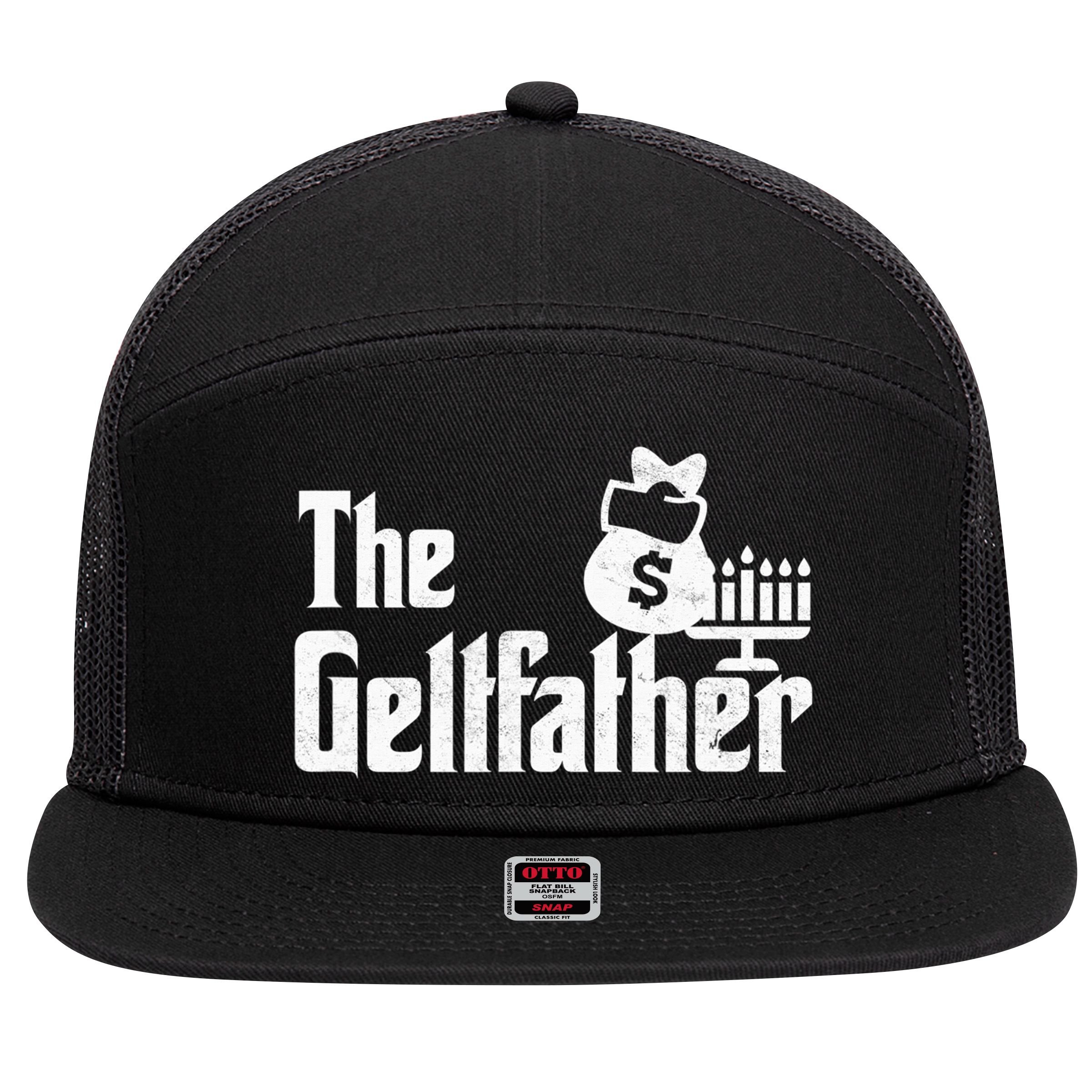 Gelt Father Hanukkah Dreidel Game Jewish Dad 7 Panel Mesh Trucker Snapback Hat