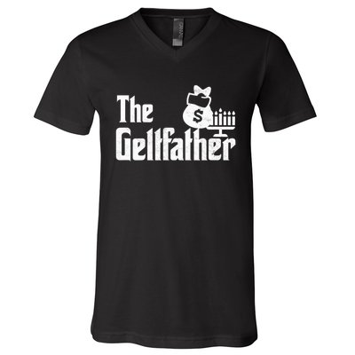 Gelt Father Hanukkah Dreidel Game Jewish Dad V-Neck T-Shirt