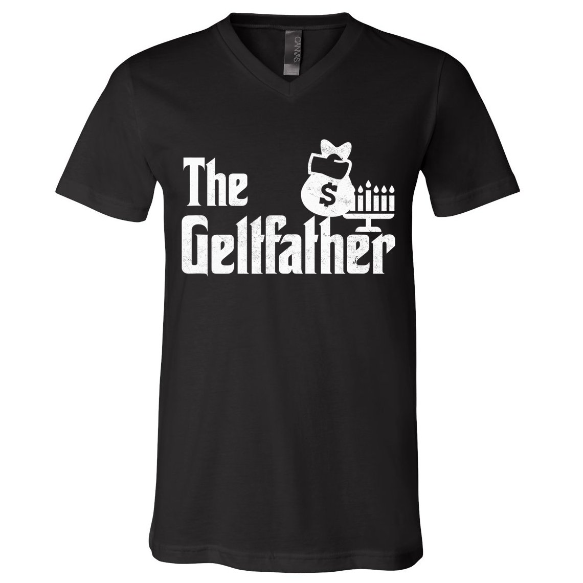 Gelt Father Hanukkah Dreidel Game Jewish Dad Menorah Latkes  V-Neck T-Shirt