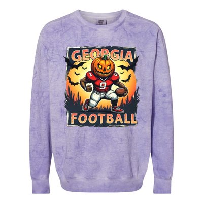 Georgia Football Halloween Pumpkin Player Spooky Georgia Jack O Lanter Colorblast Crewneck Sweatshirt