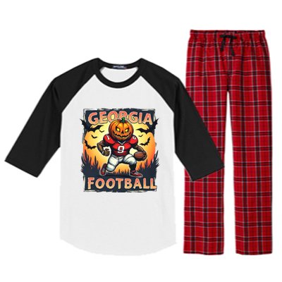 Georgia Football Halloween Pumpkin Player Spooky Georgia Jack O Lanter Raglan Sleeve Pajama Set