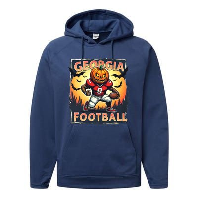 Georgia Football Halloween Pumpkin Player Spooky Georgia Jack O Lanter Performance Fleece Hoodie