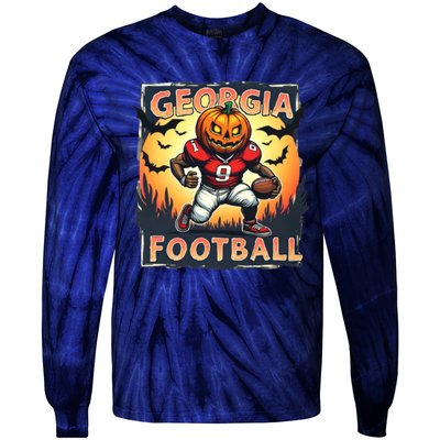 Georgia Football Halloween Pumpkin Player Spooky Georgia Jack O Lanter Tie-Dye Long Sleeve Shirt