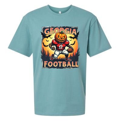 Georgia Football Halloween Pumpkin Player Spooky Georgia Jack O Lanter Sueded Cloud Jersey T-Shirt