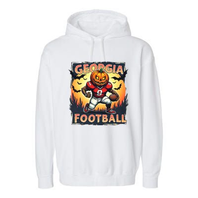 Georgia Football Halloween Pumpkin Player Spooky Georgia Jack O Lanter Garment-Dyed Fleece Hoodie