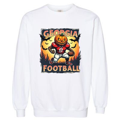 Georgia Football Halloween Pumpkin Player Spooky Georgia Jack O Lanter Garment-Dyed Sweatshirt