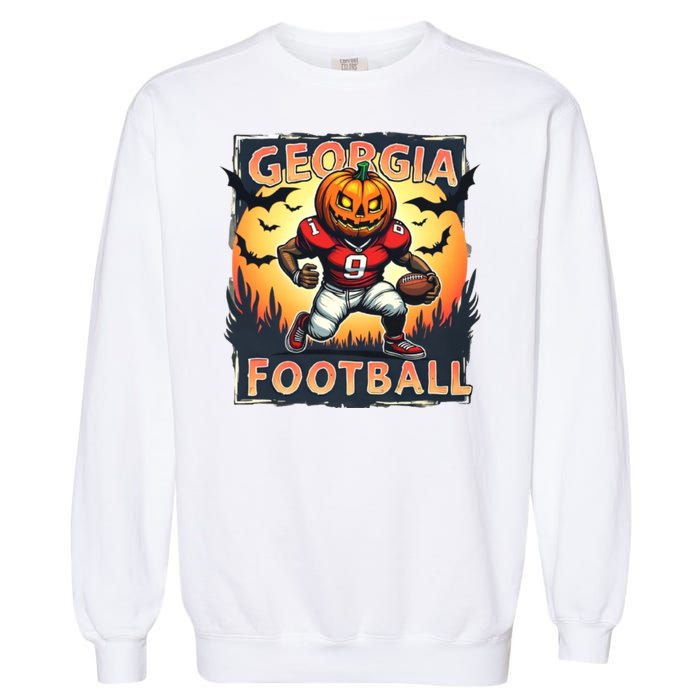 Georgia Football Halloween Pumpkin Player Spooky Georgia Jack O Lanter Garment-Dyed Sweatshirt