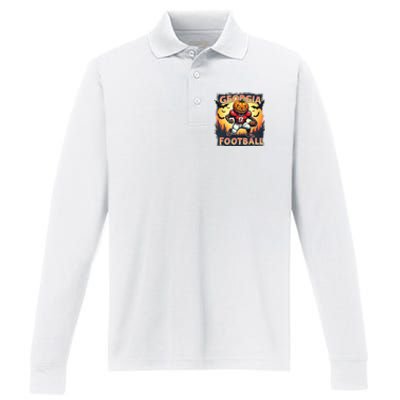 Georgia Football Halloween Pumpkin Player Spooky Georgia Jack O Lanter Performance Long Sleeve Polo