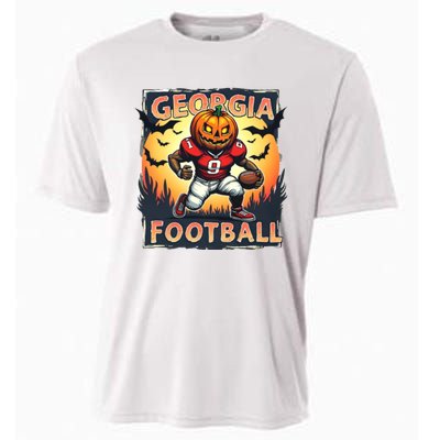 Georgia Football Halloween Pumpkin Player Spooky Georgia Jack O Lanter Cooling Performance Crew T-Shirt