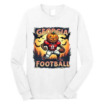 Georgia Football Halloween Pumpkin Player Spooky Georgia Jack O Lanter Long Sleeve Shirt