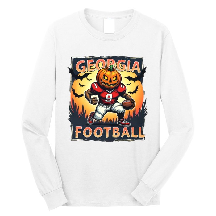 Georgia Football Halloween Pumpkin Player Spooky Georgia Jack O Lanter Long Sleeve Shirt