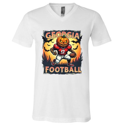 Georgia Football Halloween Pumpkin Player Spooky Georgia Jack O Lanter V-Neck T-Shirt