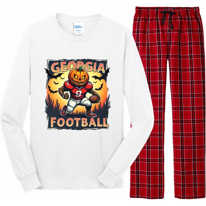 Georgia Football Halloween Pumpkin Player Spooky Georgia Jack O Lanter Long Sleeve Pajama Set