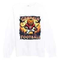 Georgia Football Halloween Pumpkin Player Spooky Georgia Jack O Lanter Premium Crewneck Sweatshirt