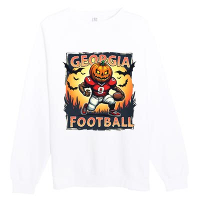 Georgia Football Halloween Pumpkin Player Spooky Georgia Jack O Lanter Premium Crewneck Sweatshirt