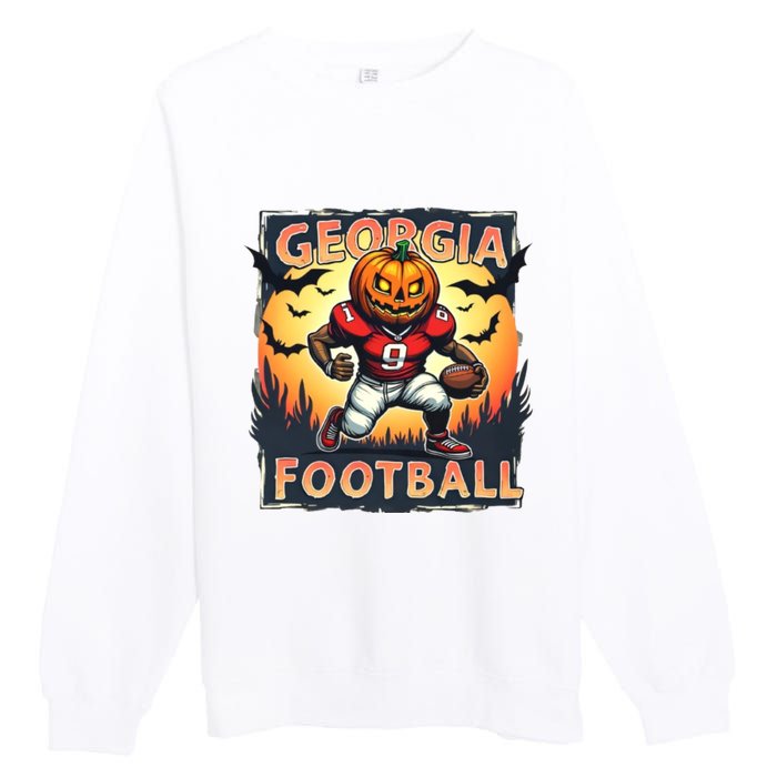 Georgia Football Halloween Pumpkin Player Spooky Georgia Jack O Lanter Premium Crewneck Sweatshirt