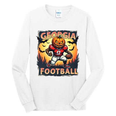 Georgia Football Halloween Pumpkin Player Spooky Georgia Jack O Lanter Tall Long Sleeve T-Shirt