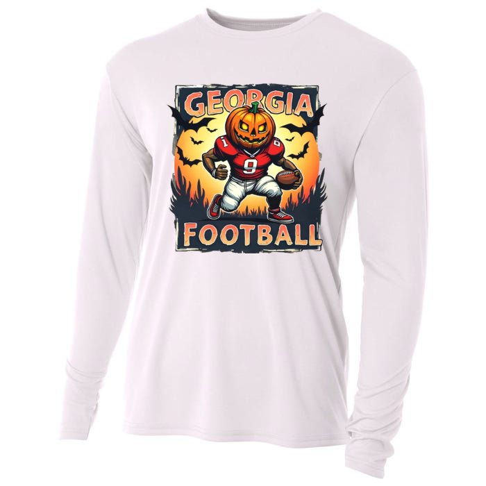 Georgia Football Halloween Pumpkin Player Spooky Georgia Jack O Lanter Cooling Performance Long Sleeve Crew