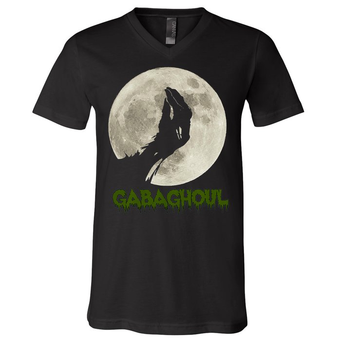 Gabaghoul Funny Hand Moon Halloween V-Neck T-Shirt