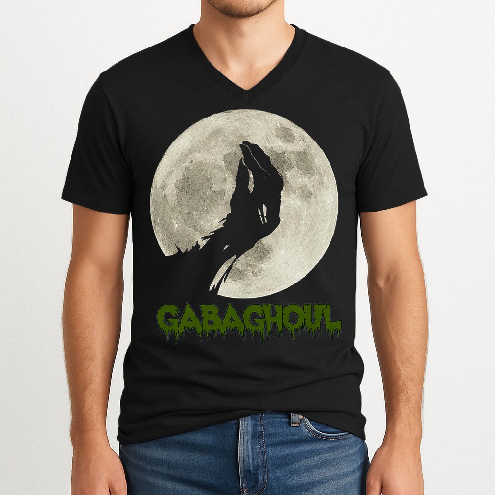 Gabaghoul Funny Hand Moon Halloween V-Neck T-Shirt