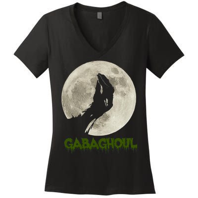 Gabaghoul Funny Hand Moon Halloween Women's V-Neck T-Shirt