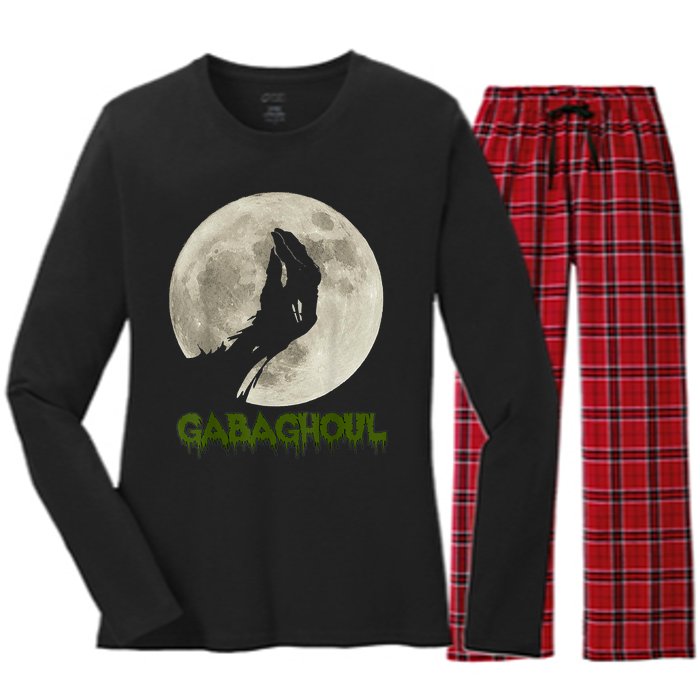 Gabaghoul Funny Hand Moon Halloween Women's Long Sleeve Flannel Pajama Set 