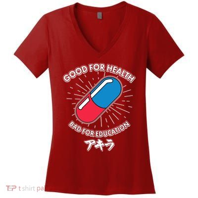 Good For Health Bad For Education Logo Anime Fan Women's V-Neck T-Shirt