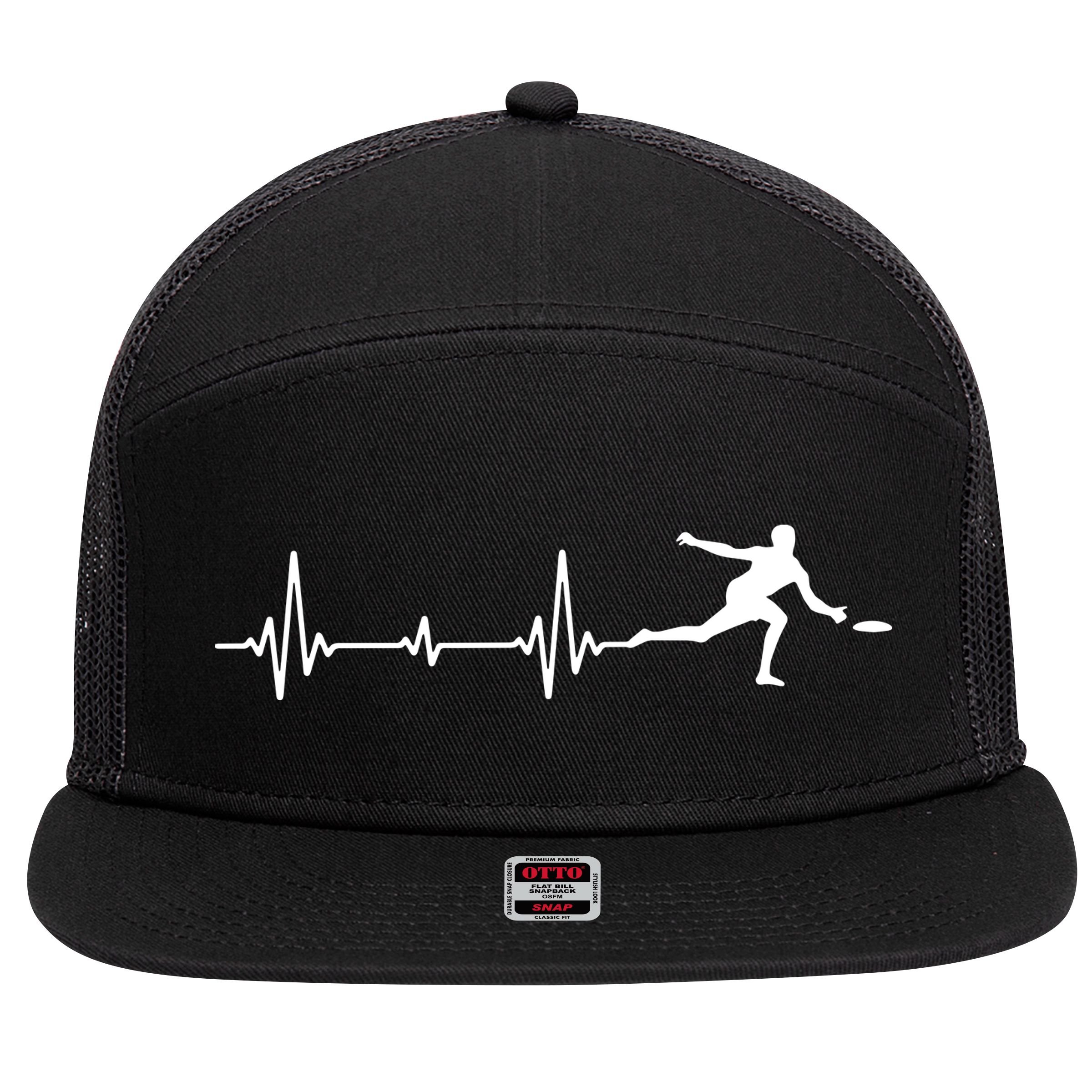 Great Frisbee Heartbeat Gift Ultimate 7 Panel Mesh Trucker Snapback Hat